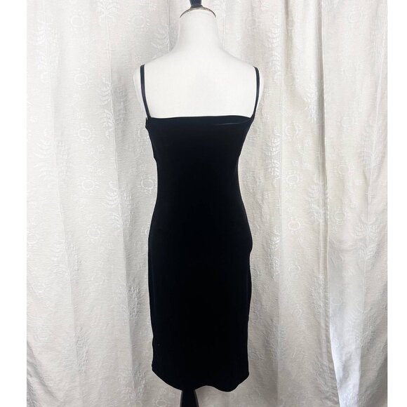 Y2K black velvet slip dress spaghetti straps Ralph Lauren 90s bodycon stretch - Picture 5 of 8